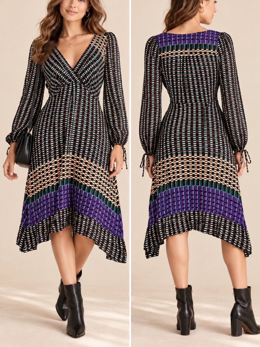 Maeve by Anthropologie Gianna Geometric Faux Wrap Dress Size 6
